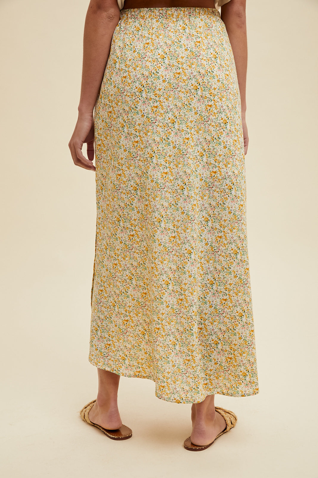 FLORAL MIDI SKIRT WITH FRONT SLIT