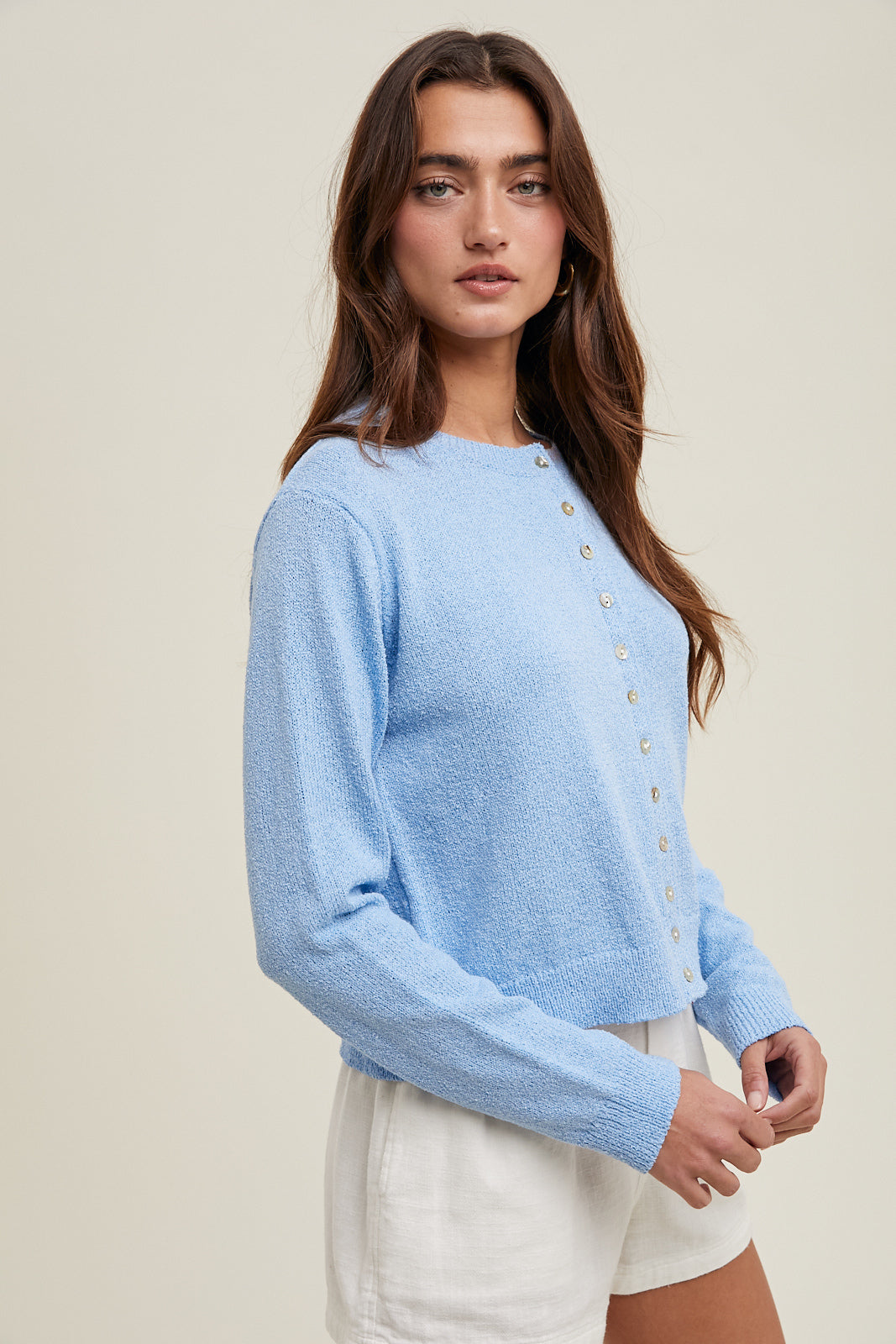 BUTTON-UP SWEATER KNIT TOP