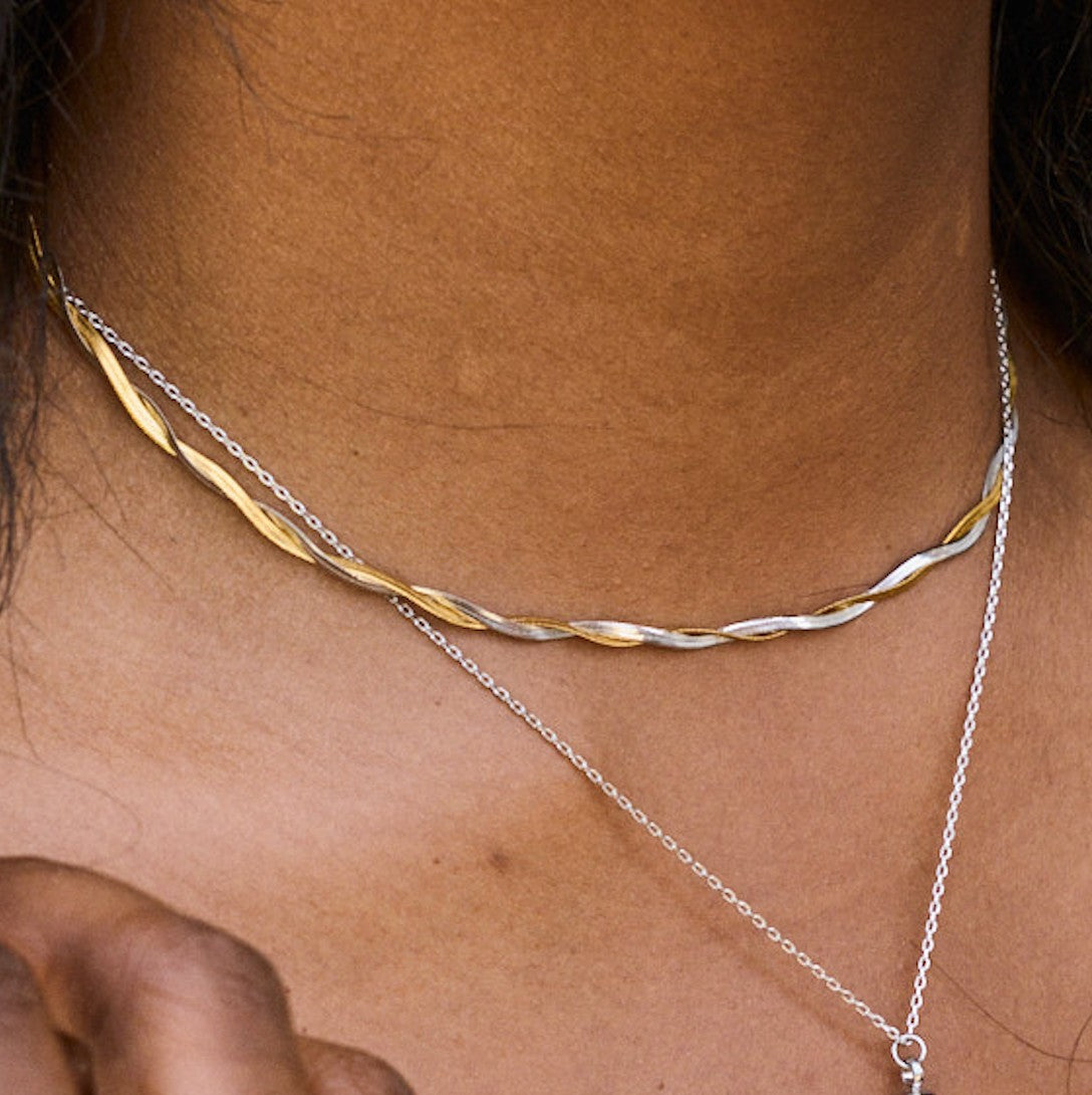 Mixed Metal Herringbone Necklace