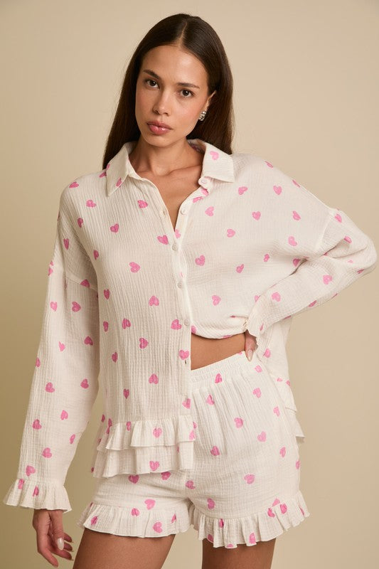 GAUZE PJ HEART SET