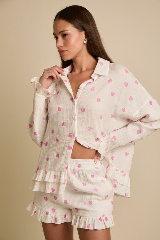 GAUZE PJ HEART SET