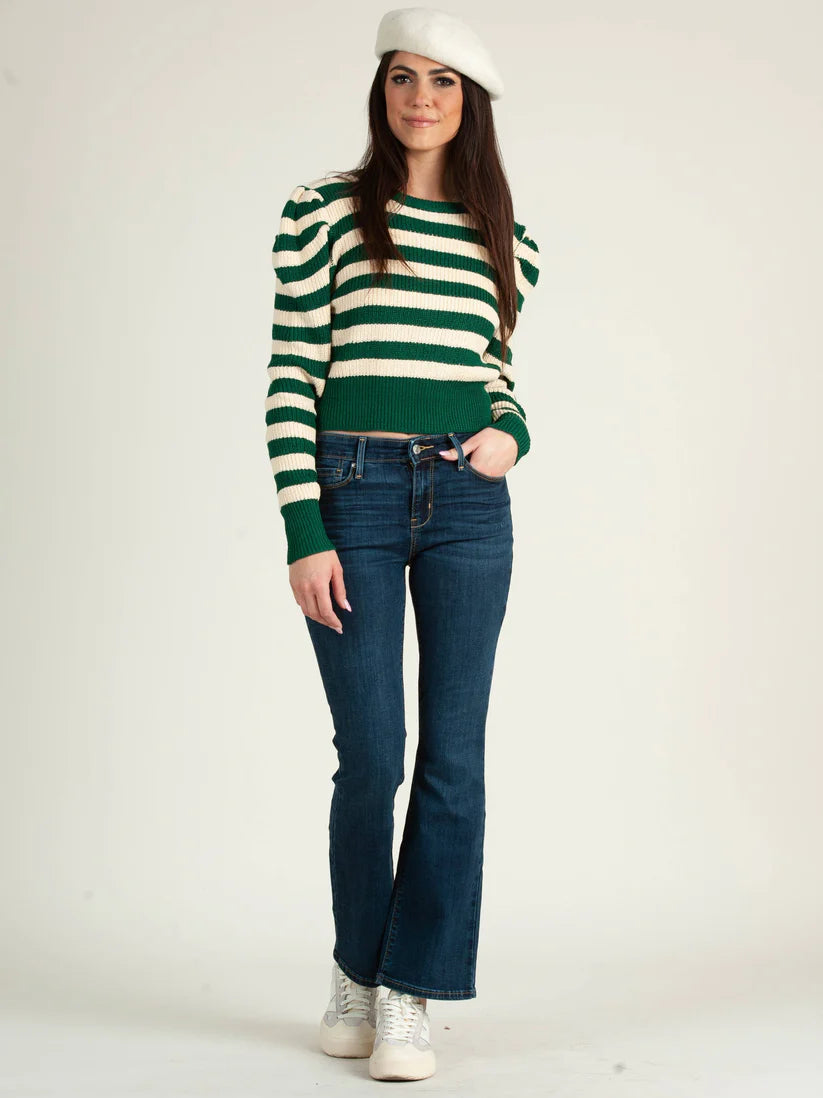 YARA PUFF SWEATER TOP-GREEN STRIPE