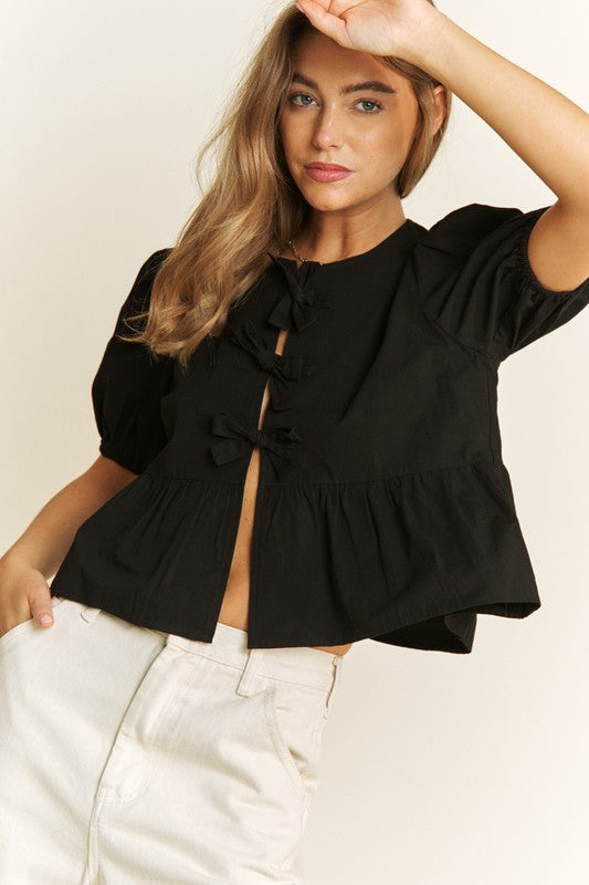 OPEN FRONT BABYDOLL BLOUSE