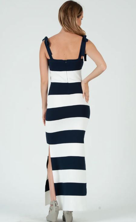 Navy Striped Knit Maxi Dress