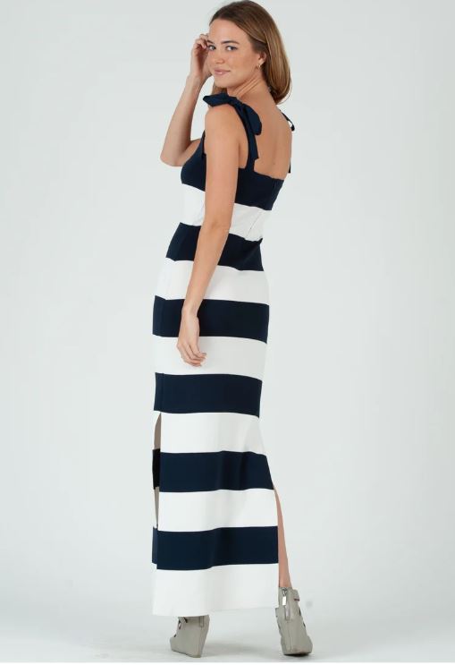 Navy Striped Knit Maxi Dress