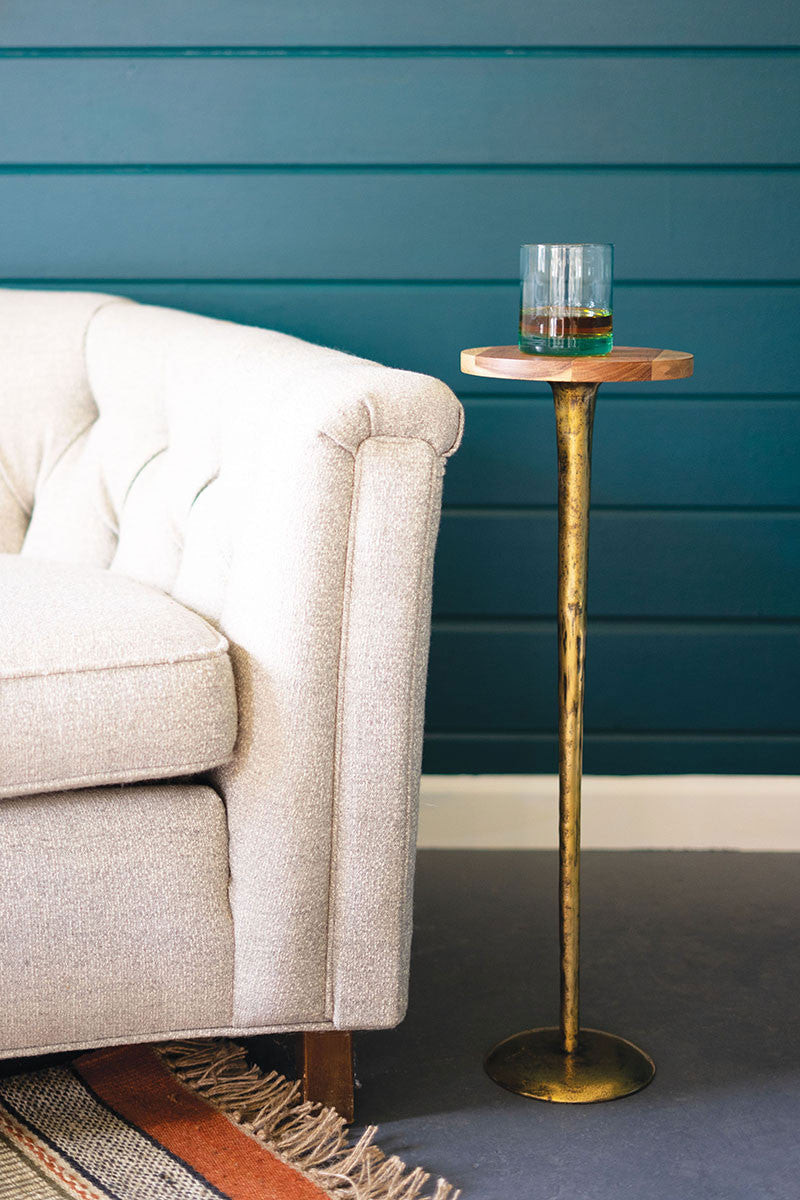 Brass Cocktail Table with Wood Top