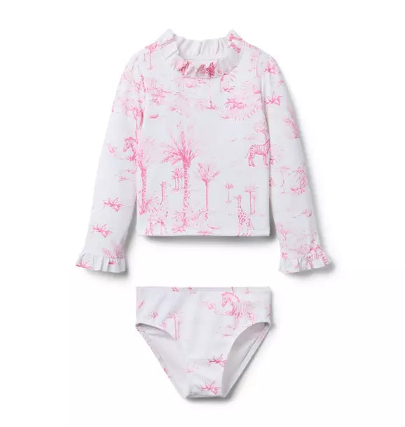 Animal Friends Toile Rash Guard Swimsuit